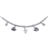Dolphin and Elephant Charm Oxidided Silver Anklet for Women