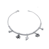 Dolphin and Elephant Charm Oxidided Silver Anklet for Women