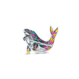 Colorful Dolphin Oxidised Silver Brooch for Women with Enamel and Marcasite