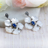 Sadabahar Dangler Silver Earrings- Blue Sapphire