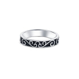 Black Enamel Floral Thumb Ring in 925 sterling silver
