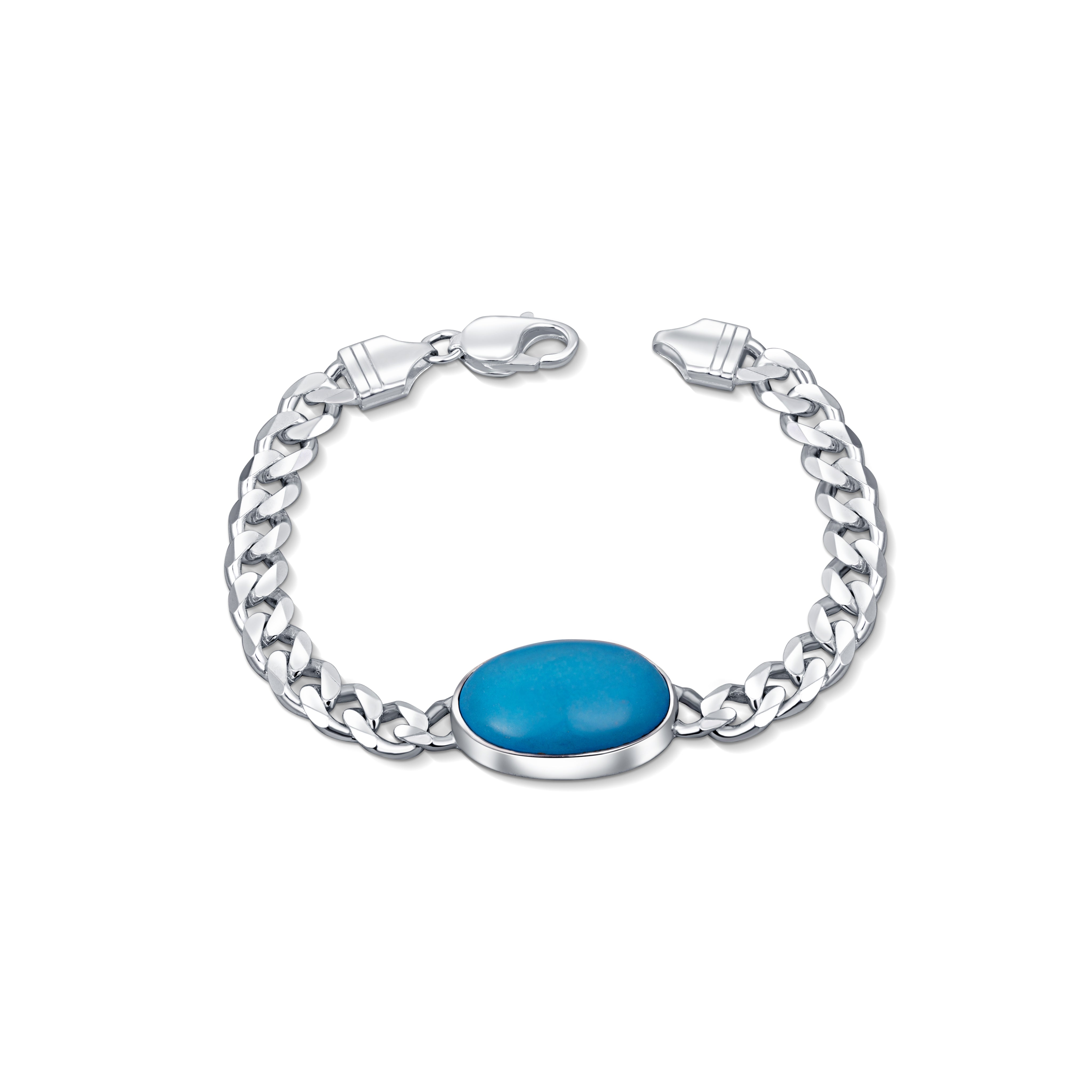 92.5 sterling silver chain bracelet for men and boys with turquoise stone dial also known as salman bracelet