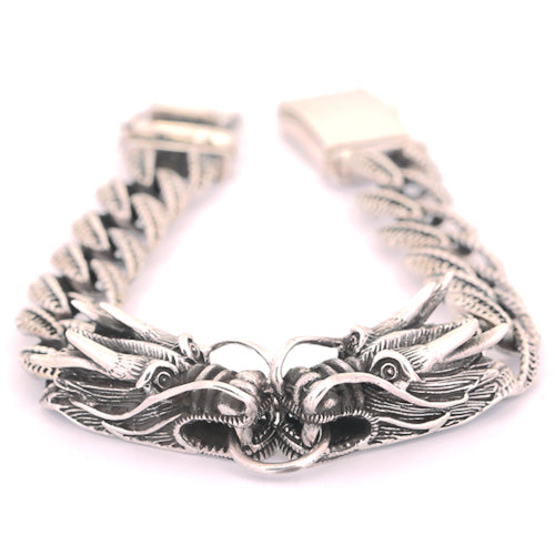 Pure Sterling Silver Band Men Women Lucky Gift Carved Dragon Bracelet | eBay