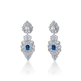 92.5 sterling silver chandelier earring embedded with blue stone, sparkling zirconias and pearls from cocktail range