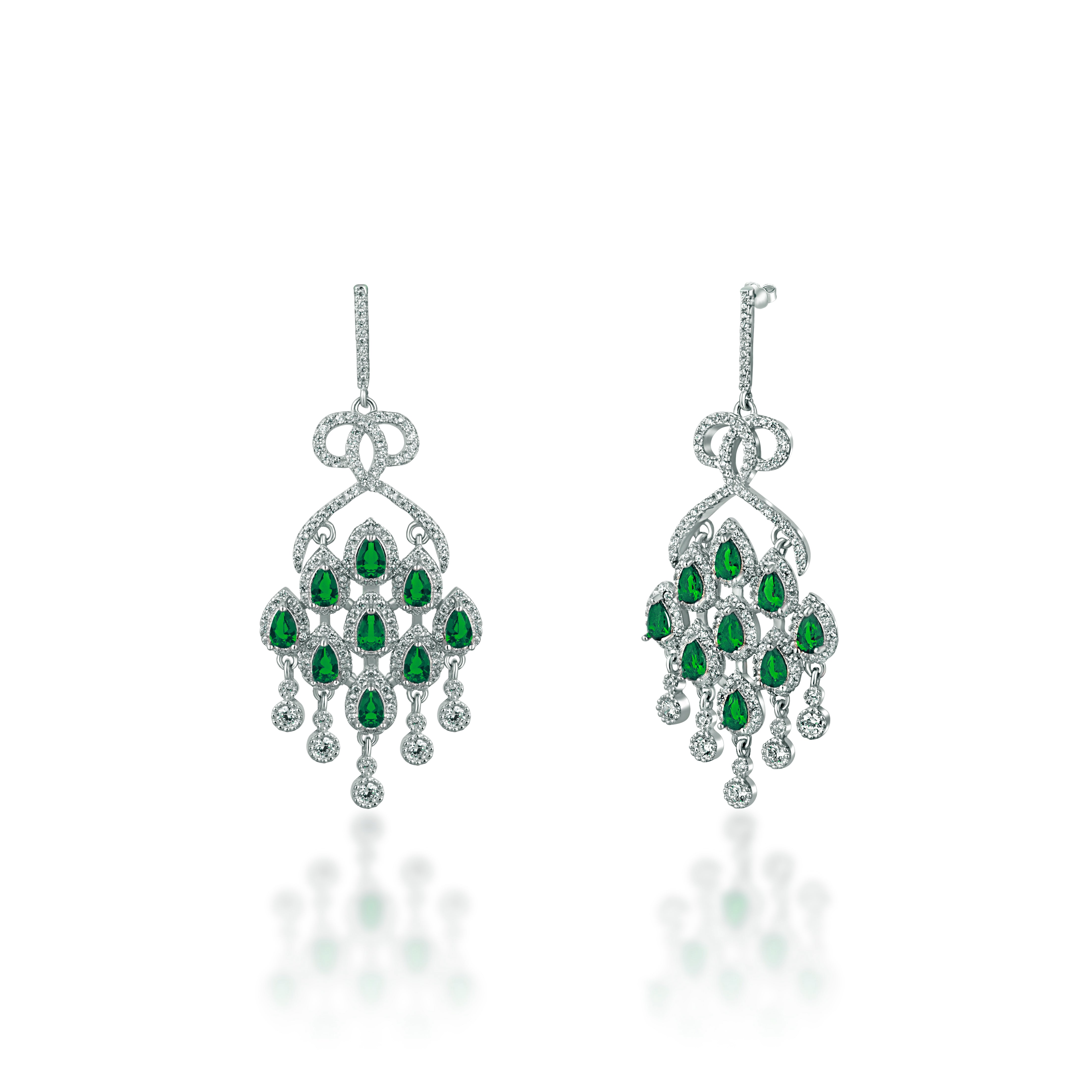 92.5 sterling silver danglers earring from cocktail range are studded with zirconias and green color drop shape stone