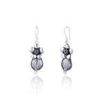 92.5 sterling silver statement dangler earrings with flower and leaf motif