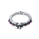 92.5 Sterling Silver Kada in antique finish studded with ruby and emerald have screw lock closure