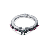 92.5 Sterling Silver Kada in antique finish studded with ruby and emerald have screw lock closure