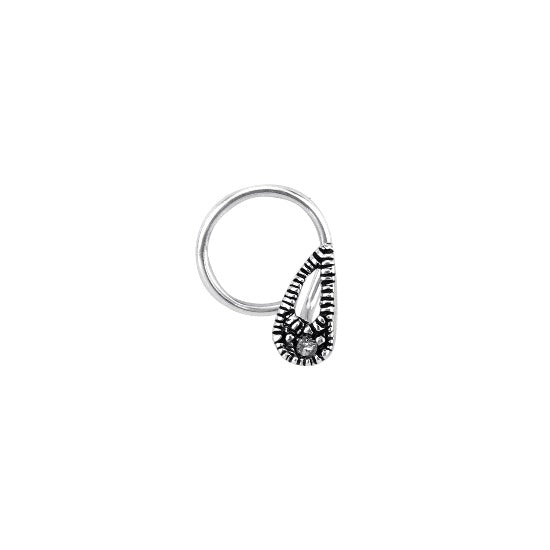 Sterling silver paisley shaped wired nose pin with marcasite stone.