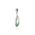 92.5 sterling silver pendant studded with white and green zirconias in the shape of drop 