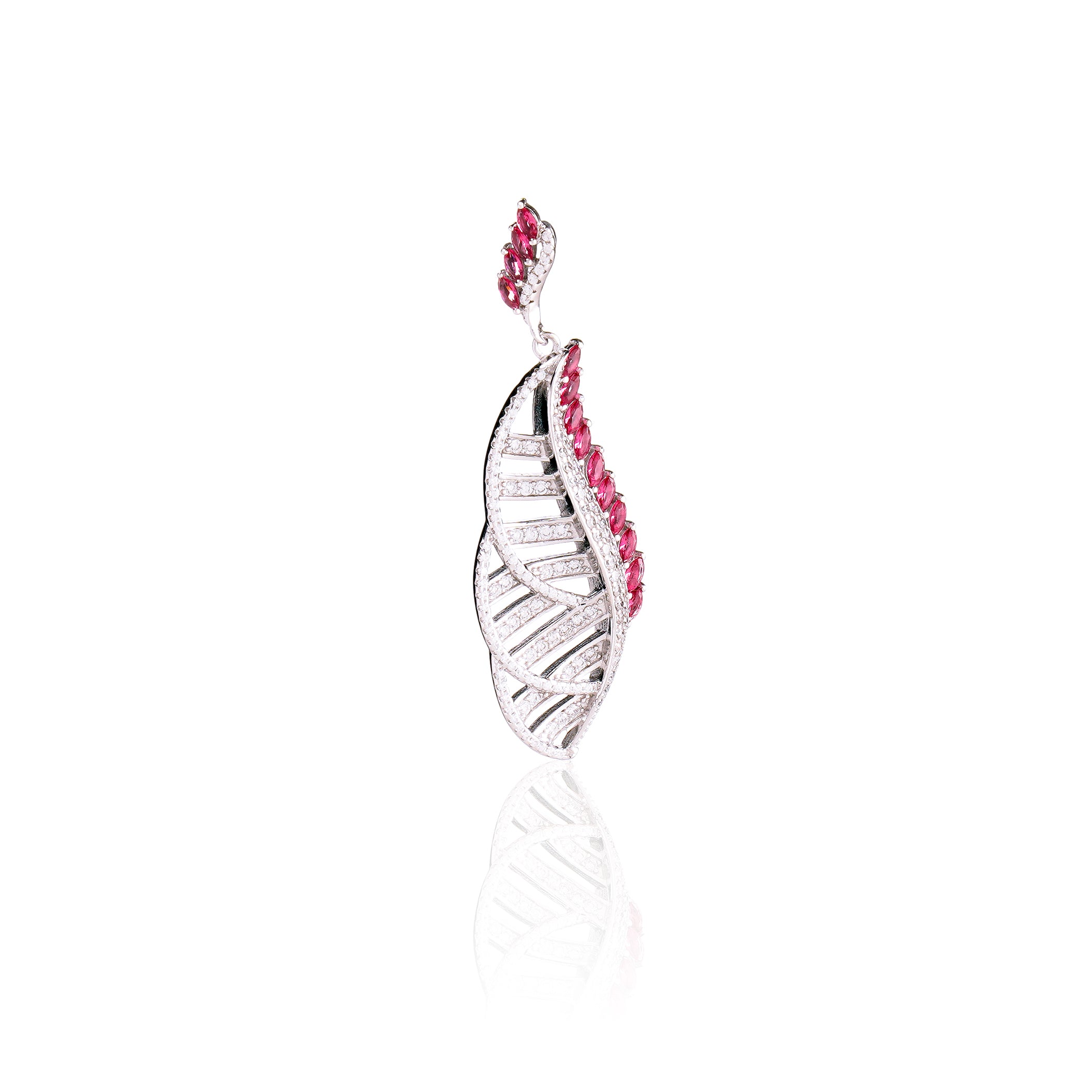 92.5 sterling silver pendant studded with white & pink zirconias in the shape of leaves
