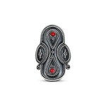 92.5 sterling silver bohomian style oxidised ring studded with synthetic corals and rawa work