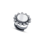 92.5 sterling silver mirror round shape ring with oxidized finish