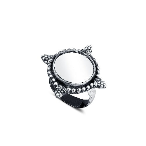 92.5 sterling silver mirror round shape ring with oxidized finish