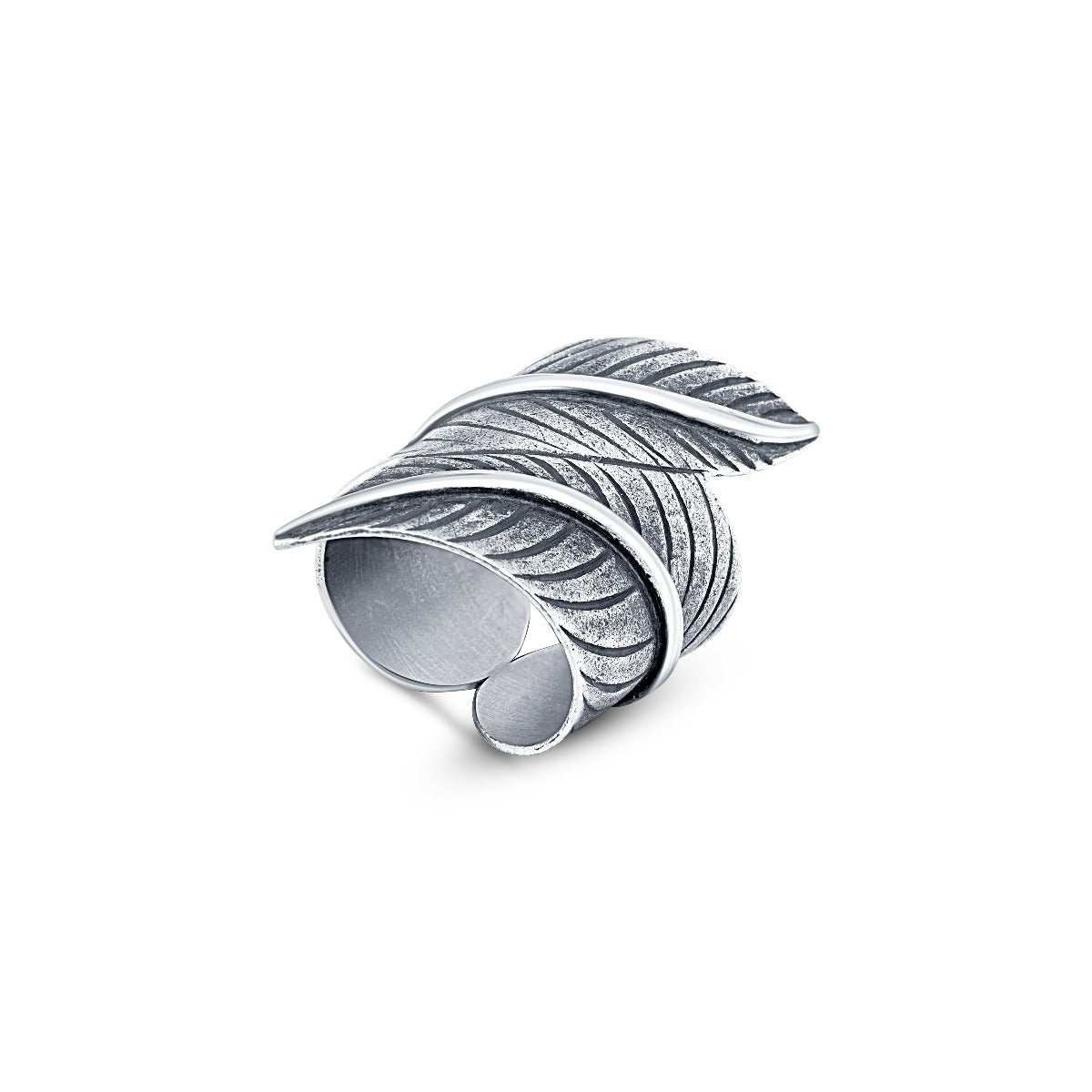 92.5 sterling silver oxidized finish adjustment ring in leaf pattern for women