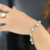 Saadgi Silver Bracelet for Women with Pearls and Marcasite