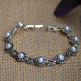 Saadgi Silver Bracelet for Women with Pearls and Marcasite