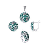Floral Glory 3 Piece Set for Women in Green Enamel and Mercasite
