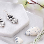 92.5 sterling silver statement dangler earrings with flower and leaf motif