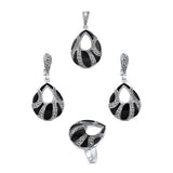 Boondein Set for Women in Silver with Black Enamel and Marcasite