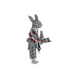 Peter Rabbit Oxidised Silver Brooch for Women with Marcasite