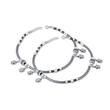 Turtle Charm Oxidised Silver Anklet for Women