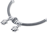 Turtle Charm Oxidised Silver Anklet for Women