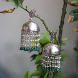 Raindrops Jhumka for Women with Pearls and Green Onyx