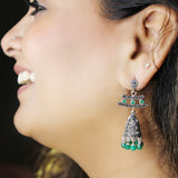 Tamanna Silver Jhumka for women with Green onyx