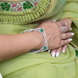 Mayara Square Shape Silver Kada for Women with Emerald