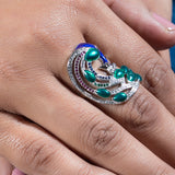Morni Green Enamel Sterling Silver Ring for Women with Zirconia