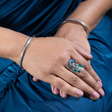Morni Green Enamel Sterling Silver Ring for Women with Zirconia