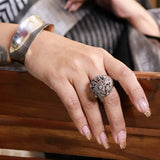 Aarani Oxidised Silver Ring for Women with Marcasite