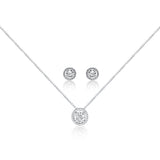 Shimmery Eternity Circle Silver Earring Studs and Pendant Chain Set