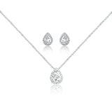 Shiney Droplet Silver Earring Studs and Pendant Chain Set