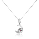Over the Moon Charm Silver Pendant Chain Set with Zirconia