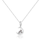 Over the Moon Charm Silver Pendant Chain Set with Zirconia