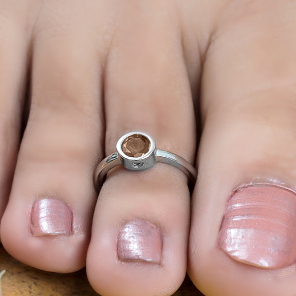 Reva Sterling Silver Toe Ring for Women - Smoky Topaz