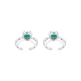 Heartbeat Silver Toe Ring for Women with Green Zirconia