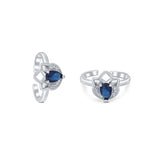 Tri Buds Silver Toe Ring for Women in Blue with Zirconia