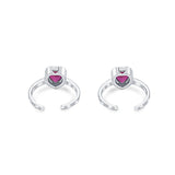 Heartbeat Silver Toe Ring for Women with Pink