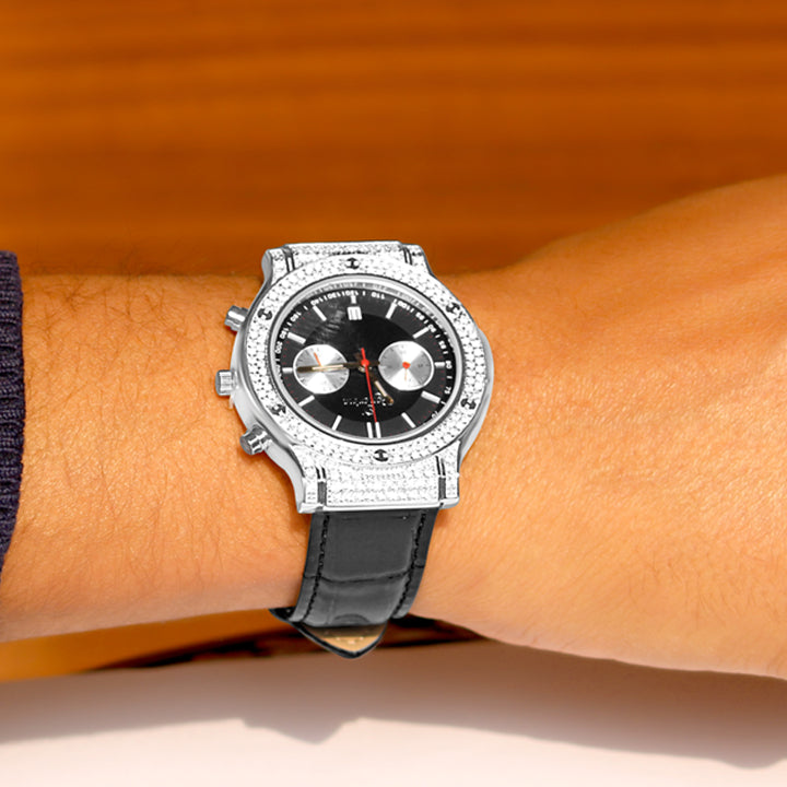 Legend Silver Watch for Men with Black Dial and Leather Strap – Raajraani